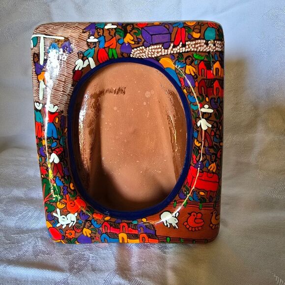 Mexican Folk Art Pottery Colorful Hand-Painted Ceramic Frame - Picture 2 of 8